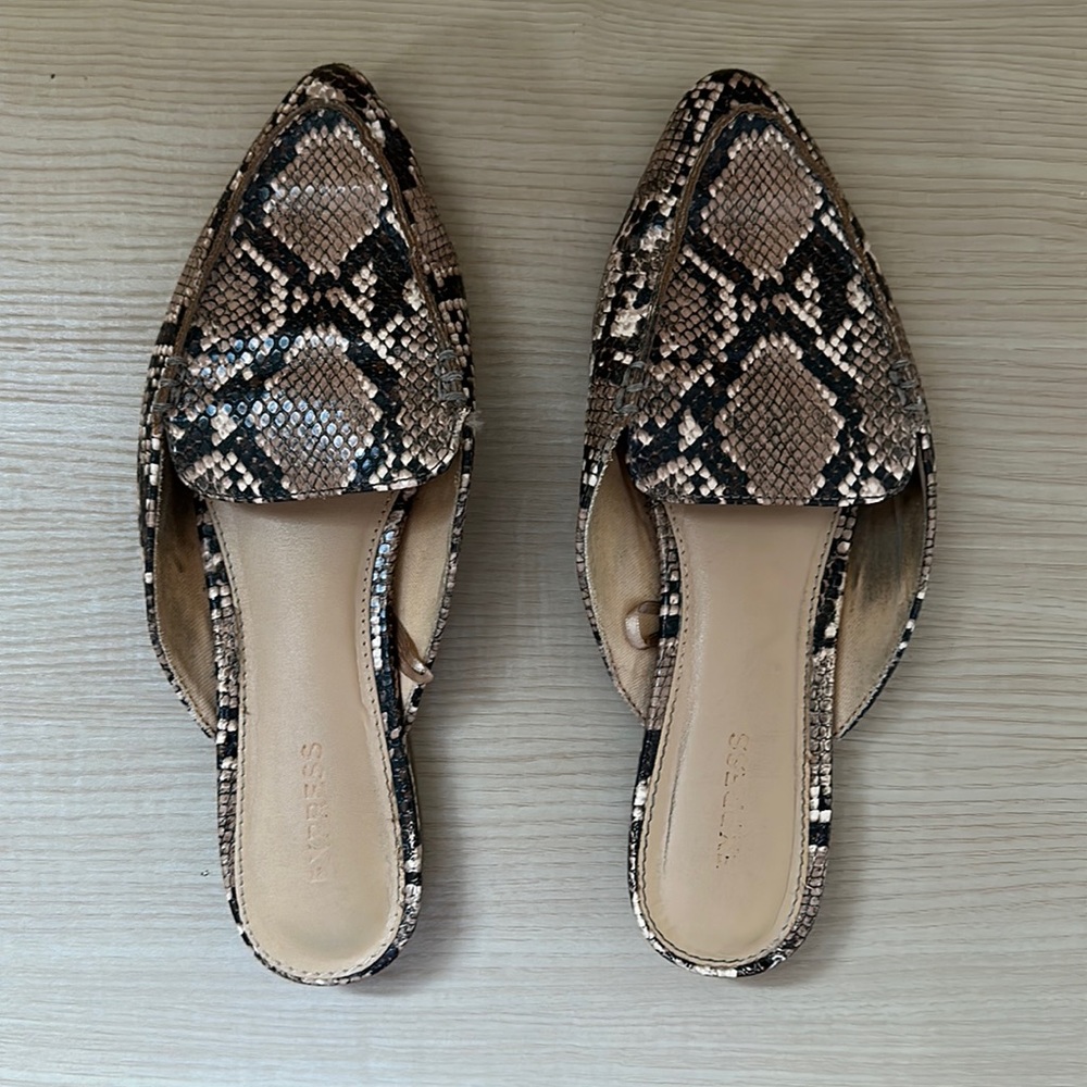 Express Snakeskin Slip On Slide Loafers 7